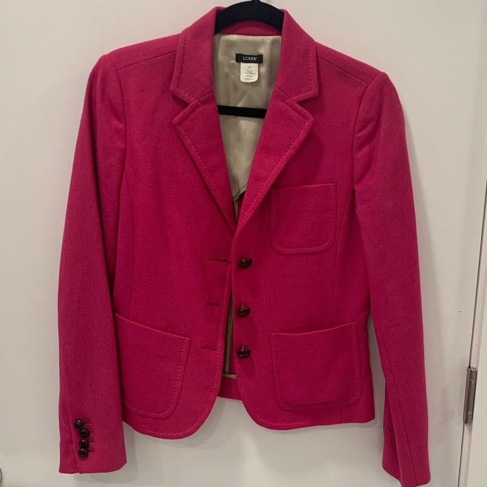 J. Crew Women's Robert Noble 100% Scottish Wool Vibrant Pink Blazer Size 6